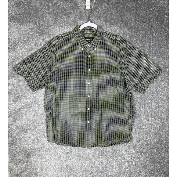 Eddie Bauer Seersucker Button Down Shirt Mens Large Plaid Short Sleeve Pocket - Picture 1 of 8